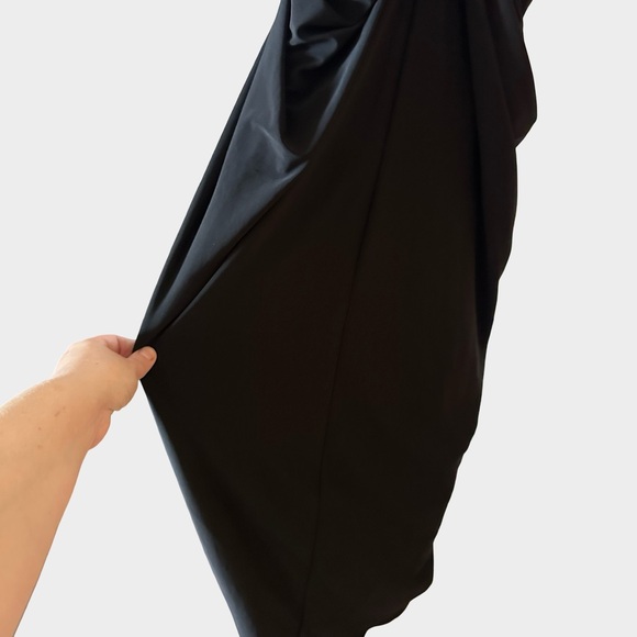 Betsy & Adam Black Ruched Ruffle Evening Column Maxi Gown 6P Old Hollywood Glam - Picture 10 of 16